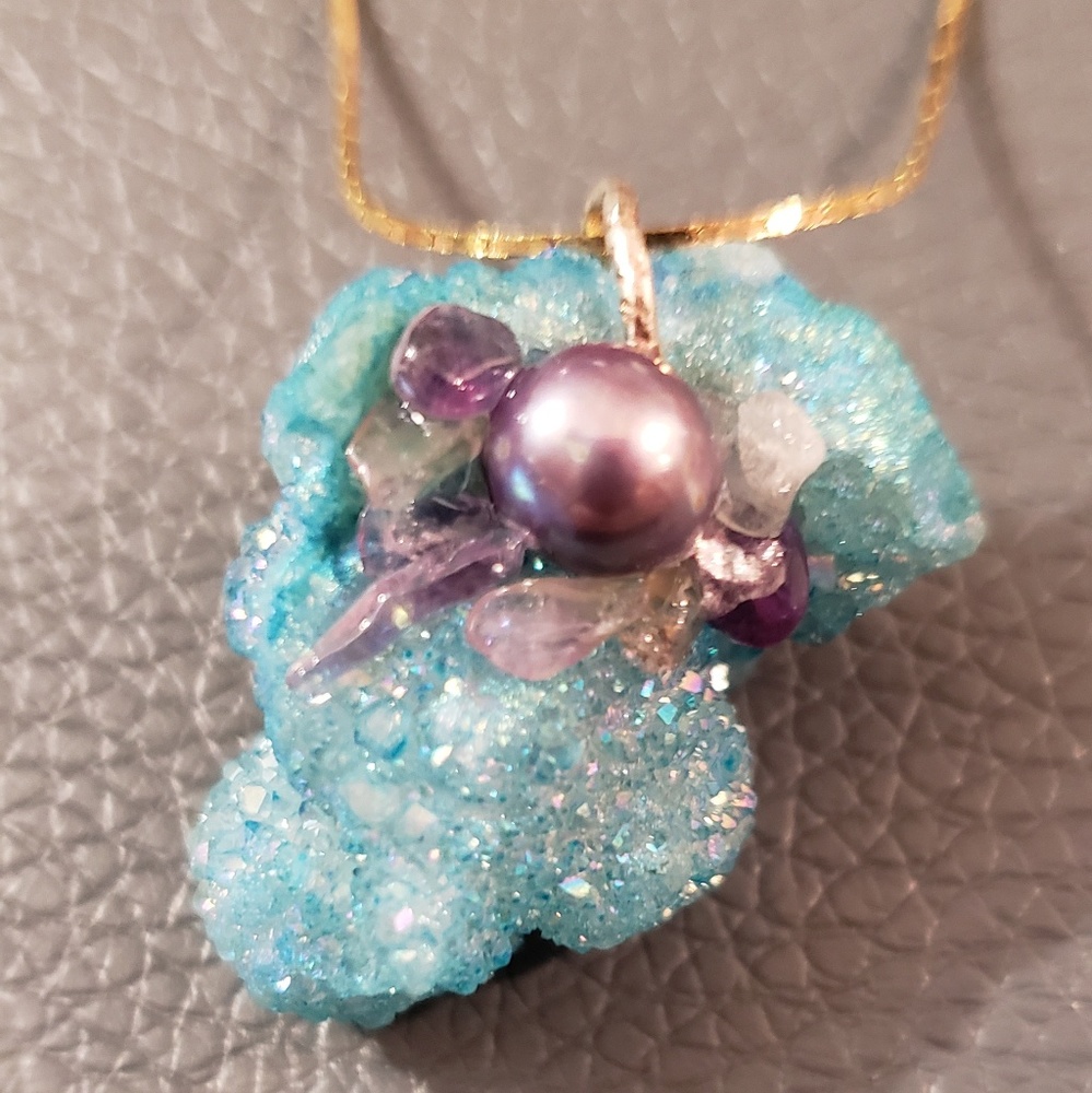 Pearl, agate, and lavender necklace